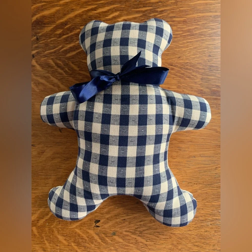 Blue Gingham Bear Pillow Country Primitive 12” Muslin Cottage